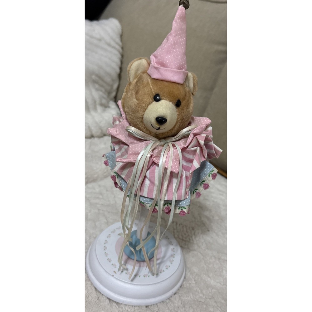 Enesco Vintage Bear With Ribbons Tall Musical It's A Small World Sweet Tall